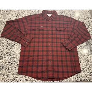 PONCHO Outdoors Mens Buffalo Plaid Flannel Shirt Sz L Red Black Magnetic Pockets